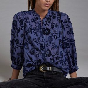 Pilcro Appliqued Blue Velvet Blouse